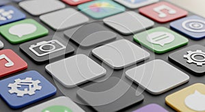 A digital array of app icons arranged in a grid pattern. Icons are square with soft