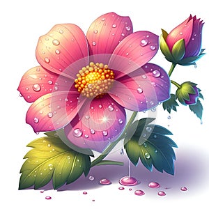 digital art of a beautiful dewy flower with waterdrops