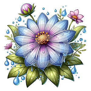 digital art of a beautiful dewy flower with waterdrops