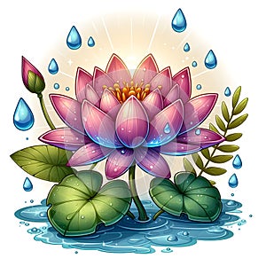 digital art of a beautiful lotus flower with waterdrops