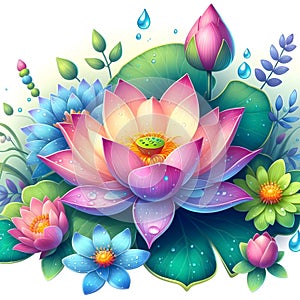 digital art of a beautiful lotus flower with waterdrops