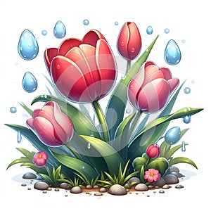 digital art of a beautiful tulip flower with waterdrops