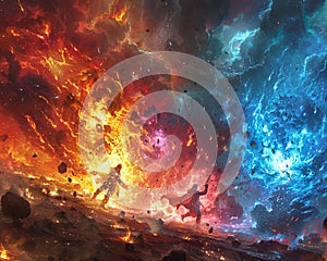 Digital art depicting an epic anime battle