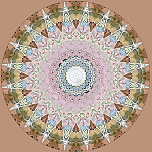 Digital art design, pattern with tiles seen through kaleidoscope