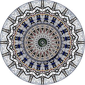 Digital art design, pattern with tiles seen through kaleidoscope