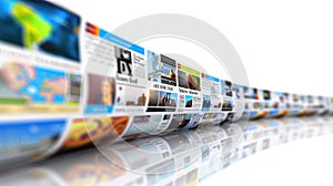 Digital art of display of various media and news thumbnails on a wall. AIG53F. photo