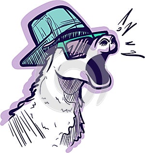 Digital art of a graffiti hip hop llama with sunglasses screaming.