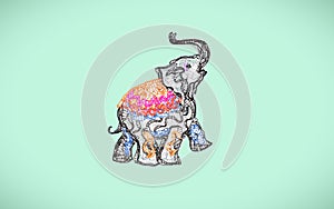 Digital art illustration depicts a indian elephant