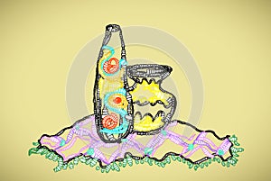 Digital art illustration depicts a oriental jugs