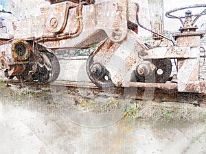 Digital Art. Industrial background. Undercarriage portal crane.