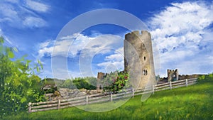 Digital art old castle and garden