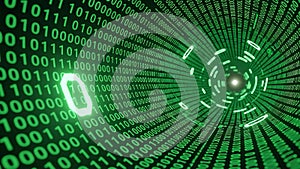 A green tunnel with binary code in the middle (ai generated)