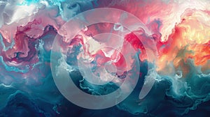 Digital art pieces generated by algorithms creating abstract and complex patterns, fluids evolving geometric shapes