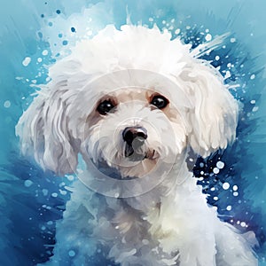 Digital Art: Realistic Watercolor Painting Of A White Bichon Frise Dog