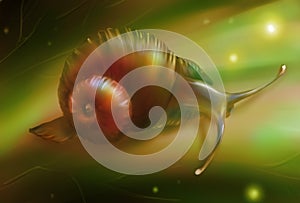 Digital art of a snail on the leaf