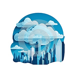 A digital art sticker of a cityscape made of clouds. AI-Generated.