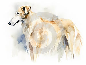 Digital art in the style of a watercolor painting of a beautiful russian borzoi dog, standing