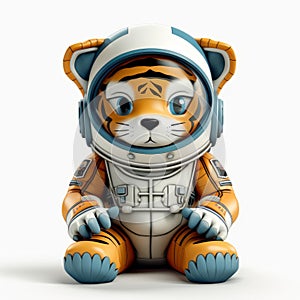 Digital Art Tiger Toy In Astronaut Costume - Ceramic Handheld Imax Style
