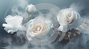 Digital Art Of White Roses Made Of Colored Fog Ice