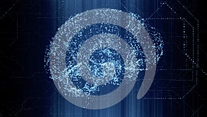 Digital Artificial Intelligence bright blue brain apperas in binary data scan