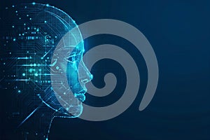 Digital Artificial Intelligence Human Head Profile with Circuits