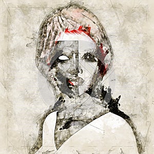 Digital artistic Sketch, based on a self-created 3D Illustration of a Female