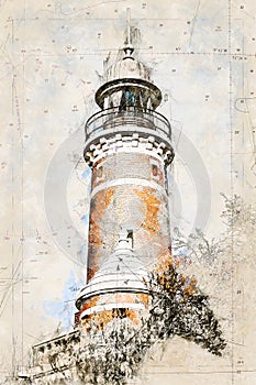 Digital artistic Sketch of a Lighthouse in Holtenau in Germany