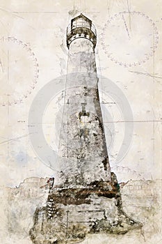 Digital artistic Sketch of a Lighthouse in Karlskrona in Sweden