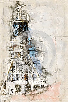 Digital artistic Sketch of a Lightship in Germany