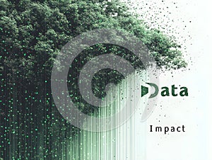 A digital artwork blending a lush green forest with pixelated data elements, symbolizing the intersection of technology and nature