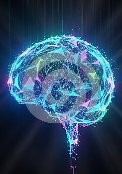 Digital artwork of a brain composed of interconnected polygonal