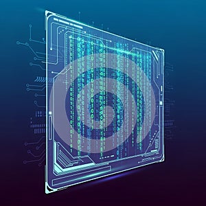 Digital artwork depicting a virtual interface with binary code