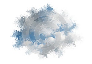 A digital artwork depicts a patch of sky with fluffy white clouds