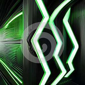 Digital artwork with dynamic green neon lines creating a visually striking 3D composition on a profound black canvas4