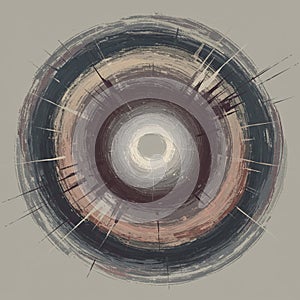 A digital artwork featuring a concentric circular pattern with dynamic, radial lines