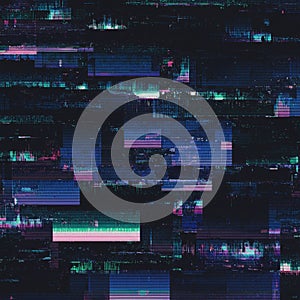 Digital artwork featuring a glitch aesthetic composed of overlapping rectangles in photo