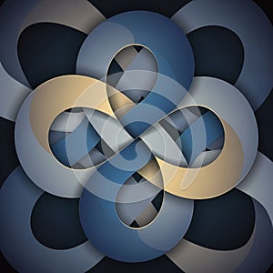 Overlapping patterns create a three dimensional effect with shadows enhancing