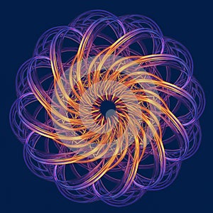 A digital artwork featuring an intricate, symmetrical pattern with interwoven loops and