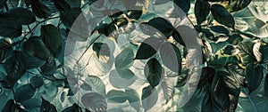 A digital artwork featuring a surreal landscape made up entirely of leaf shadows. photo