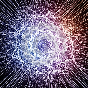 Digital artwork featuring a symmetrical, vortex-like pattern composed