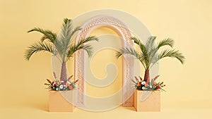 Palm Tree with Decorative Archway in Minimal Style