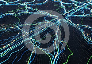 A digital artwork showcasing a neural network or data visualization