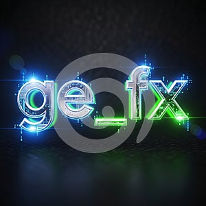Digital artwork of the text ge_fx featuring a futuristic tech inspired design