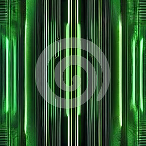 Digital artwork with vivid green neon lines creating an abstract pattern, pulsating and leaving luminous tracks on a profound bl