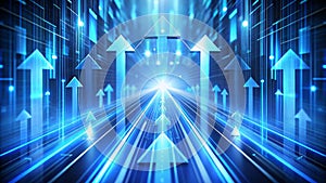 Digital Ascent Blue Glowing Arrows, Technological Growth