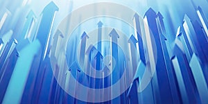 Digital Ascent: A Surge of Blue Arrows, Composed of Data Streams and Binary Code, Symbolize Progress, Innovation, and the