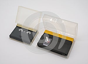 Digital audio and video tapes isolated on white