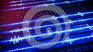 Digital audio waves on computer display