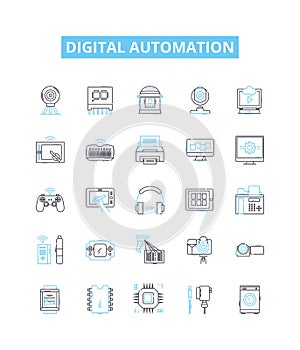 Digital automation vector line icons set. Digital, Automation, Robotics, AI, Machine-Learning, Objects, Control