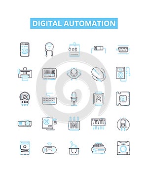 Digital automation vector line icons set. Digital, Automation, Robotics, AI, Machine-Learning, Objects, Control